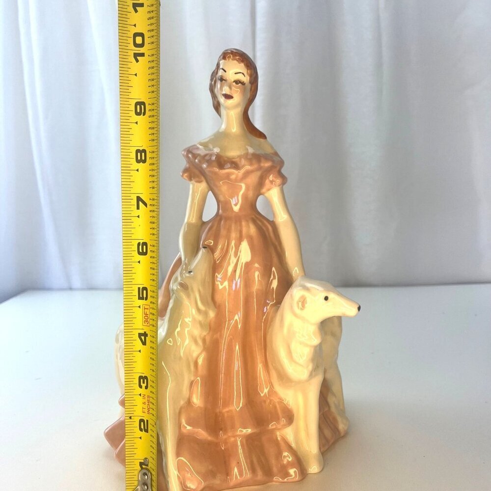 Brayton 1943 Lagua Victorian Lady Planter Vase Russian Wolfhound Borzoi Dogs - Picture 10 of 10